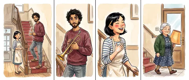 The neighbours in a small comic