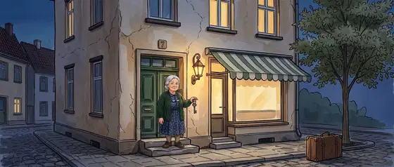 Сусіди, бабуся, кіт і дівчинка біля лавки перед будинком номер 7
